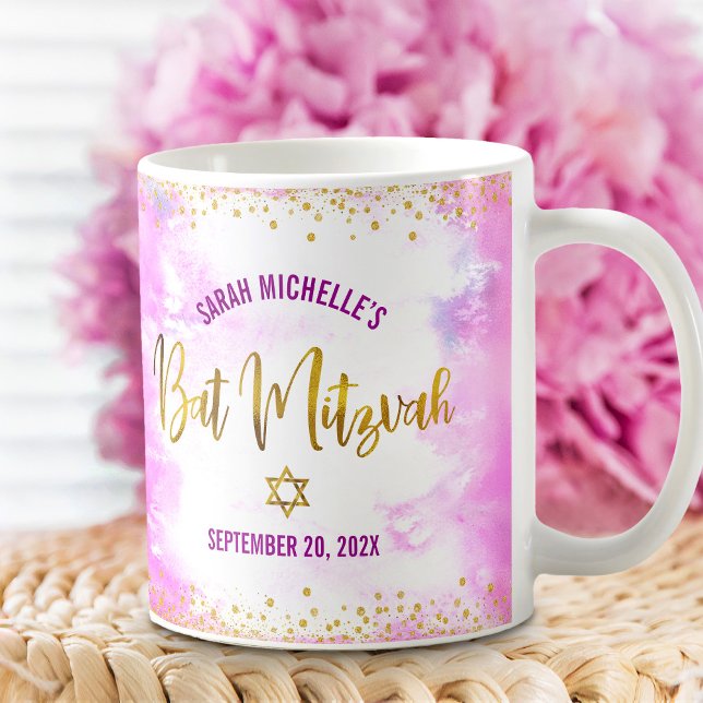 Mug Confettis écriture dorée aquarelle rose pour Bat M (Créateur téléchargé)