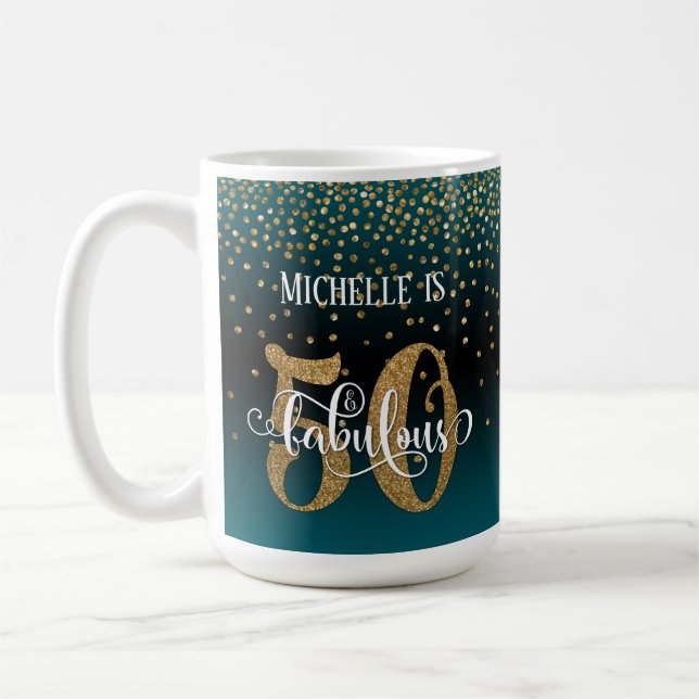 Mug Confettis & Script 50 & Fabuleux, Ombré Bleu sarce (Gauche)