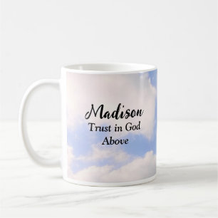 Mug Confiance en Dieu Ciel bleu Nom personnalisé Inspi