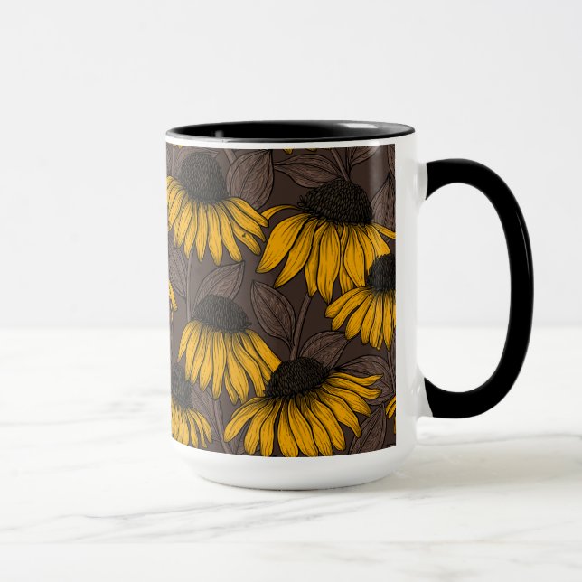 Mug Confleurs jaunes sur brun foncé (Droite)