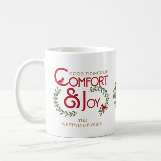 Mug Confort et joie Typographie de Noël personnalisée (Gauche)