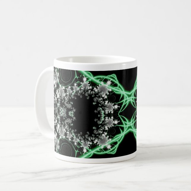 Mug Confusion | Enveloppement d'art fractal vert et bl (Devant gauche)