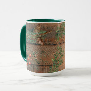 Mug Conifères rustiques de Noël en bois de pin