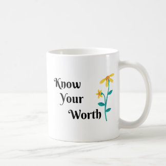 MUG CONNAISSEZ VOTRE BONHEUR QOUTE, FLOWER DESIGN COFF
