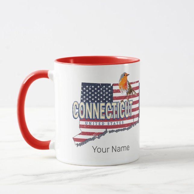 Mug Connecticut États-Unis rétro carte d'état vintage (Gauche)