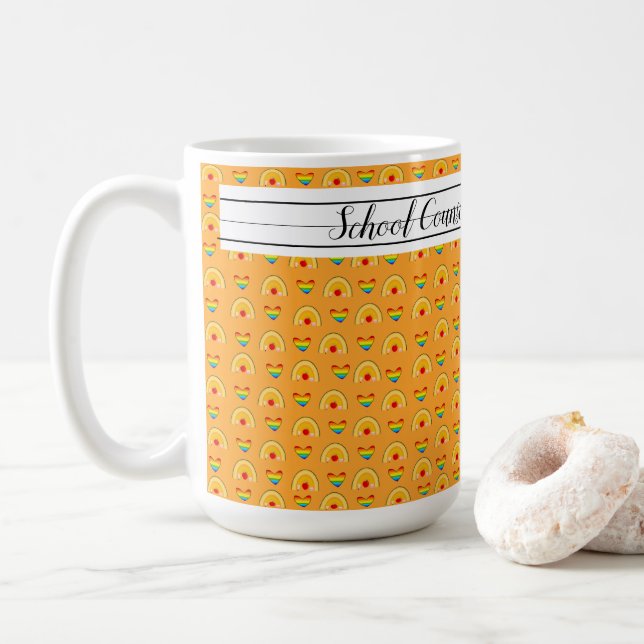 Mug Conseiller scolaire Rainbow Hearts Motif School (Avec donut)
