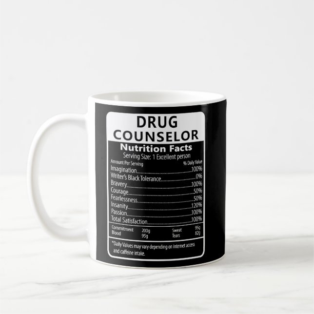Mug Conseillère en médicaments Nutrition Facts Sarcast (Gauche)