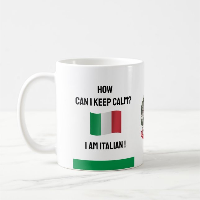 Mug Conserver le calme Italie & Drôle Texte, Drapeau i (Gauche)