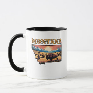 Mug Contour de l'État du Montana Tatouage Bison & Mont