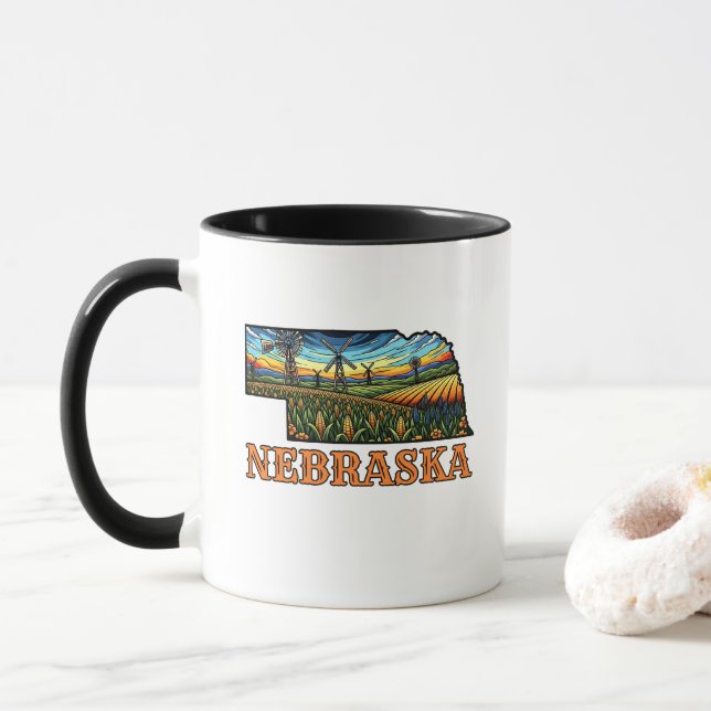 Mug Contour de tatouage de style Nebraska avec champs  (Avec donut)