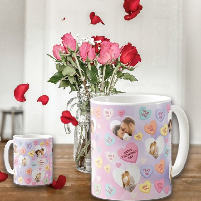 Mug Conversation photo personnalisée Coeurs bonbons (Créateur téléchargé)