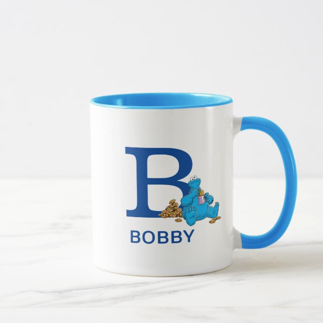 Mug Cookie Monster Manger Cookies Nom et monogramme B (Droite)