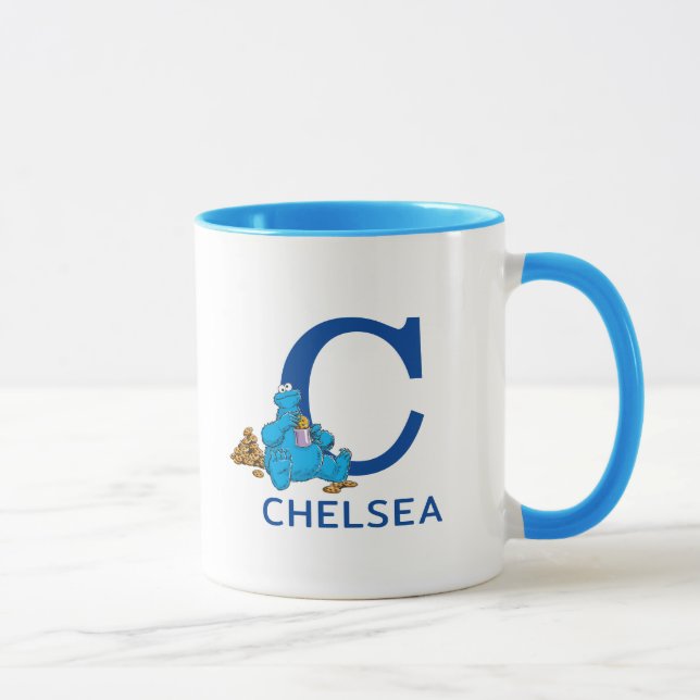 Mug Cookie Monster Manger Cookies Nom et monogramme C (Droite)