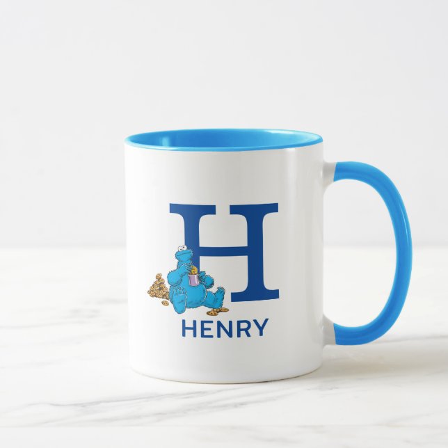 Mug Cookie Monster Manger Cookies Nom et monogramme H (Droite)