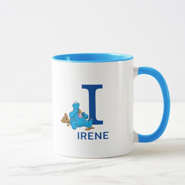 Mug Cookie Monster Manger Cookies Nom et monogramme I (Droite)