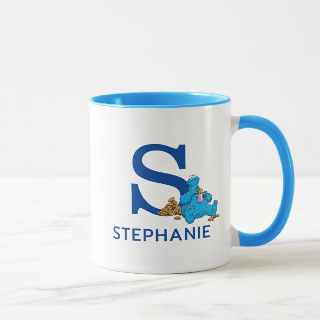 Mug Cookie Monster Manger Cookies Nom et monogramme S (Droite)