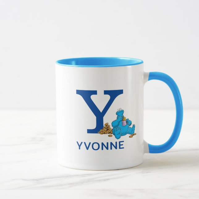 Mug Cookie Monster Manger Cookies Nom et monogramme Y (Droite)