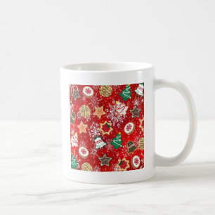 Mug Cookies de Noël et flocons de neige sur fond rouge