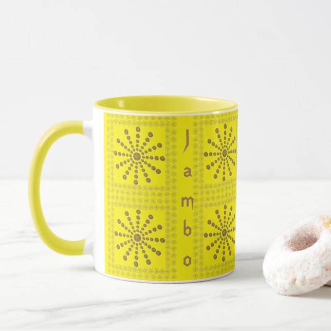 Mug Cool africain Sunflower Polka Dot Art Design d'imp (Avec donut)