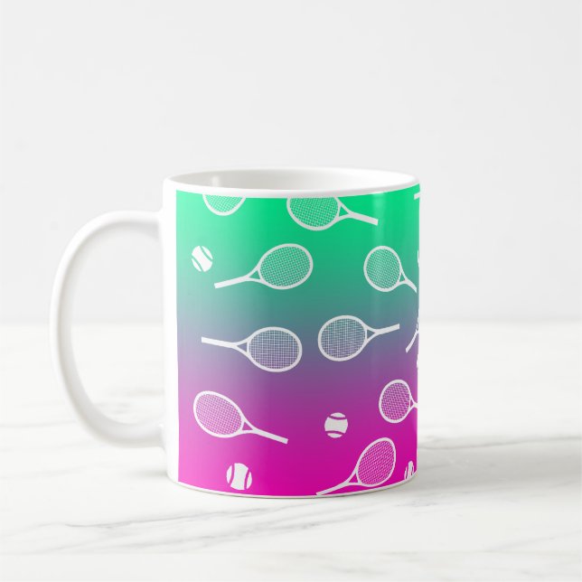 Mug Cool Blanc Retro Racquets de Tennis Motif Gradient (Gauche)
