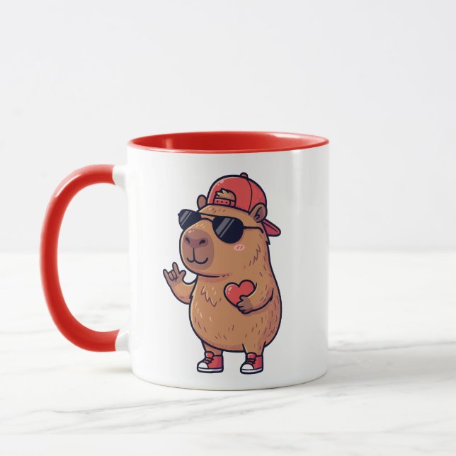 Mug Cool Capybara ASL I Love You Sign Valentine (Gauche)