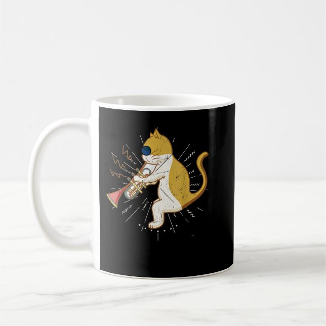 Mug Cool Cat Playing The Clarinet Design Hippy Hipster (Gauche)