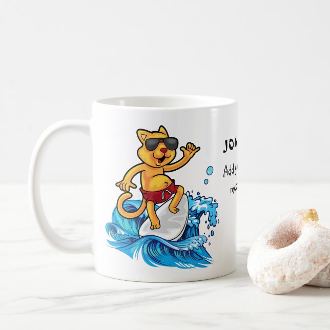 Mug Cool chat surfer personnalisé (Avec donut)