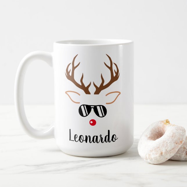 Mug Cool Christmas Reindeer nez rouge lunettes noires (Avec donut)