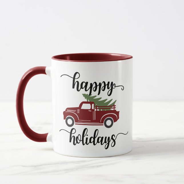 Mug Cool Custom Christmas Tree On Red Truck Coffee (Gauche)