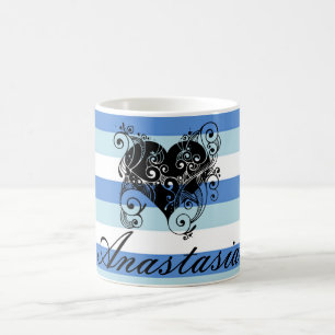 Mug Cool, Extraordinaire, Bleu Grilles blanches coeur