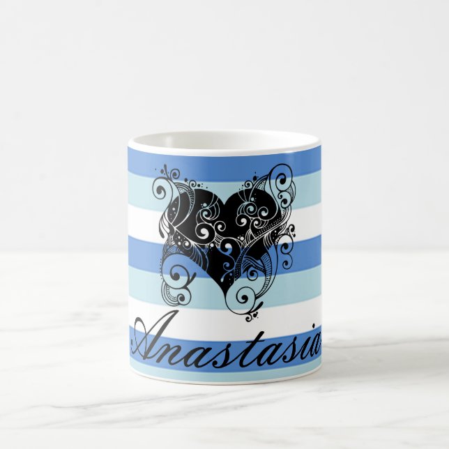 Mug Cool, Extraordinaire, Bleu Grilles blanches coeur (Centre)