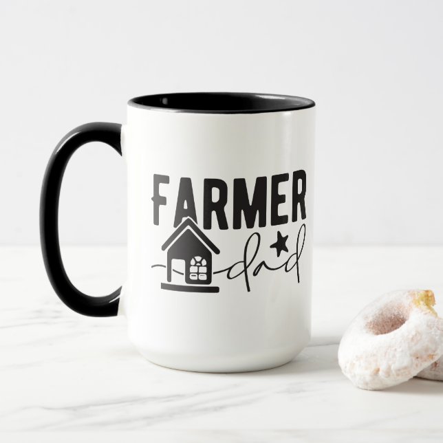 Mug Cool Farmer Papa mot art ajouter monogramme (Avec donut)