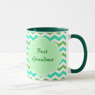Mug cool, frais vert, bleu chevron meilleure grand-mèr