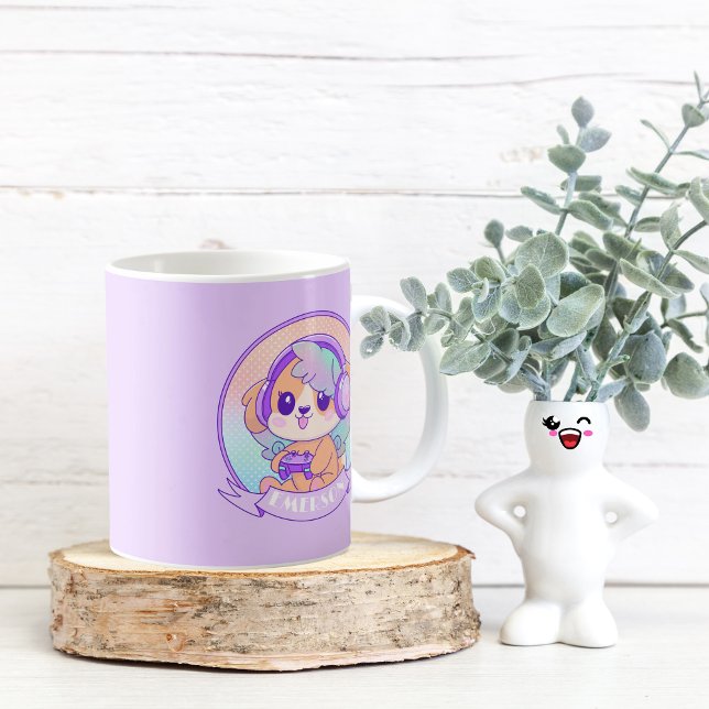 Mug Cool Kawaii Gamer Girl Dog en violet avec nom (Créateur téléchargé)