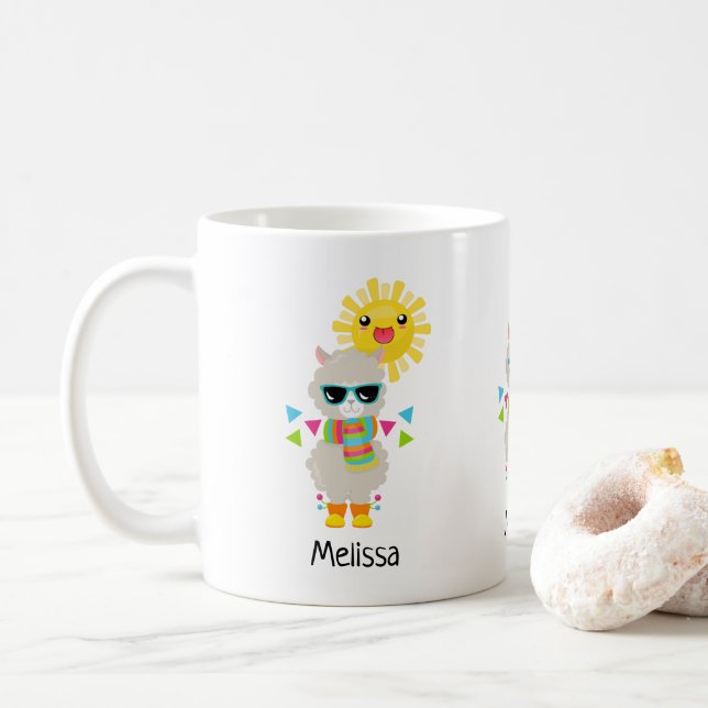 Mug Cool Llama et souriant Kawaii Sun (Avec donut)