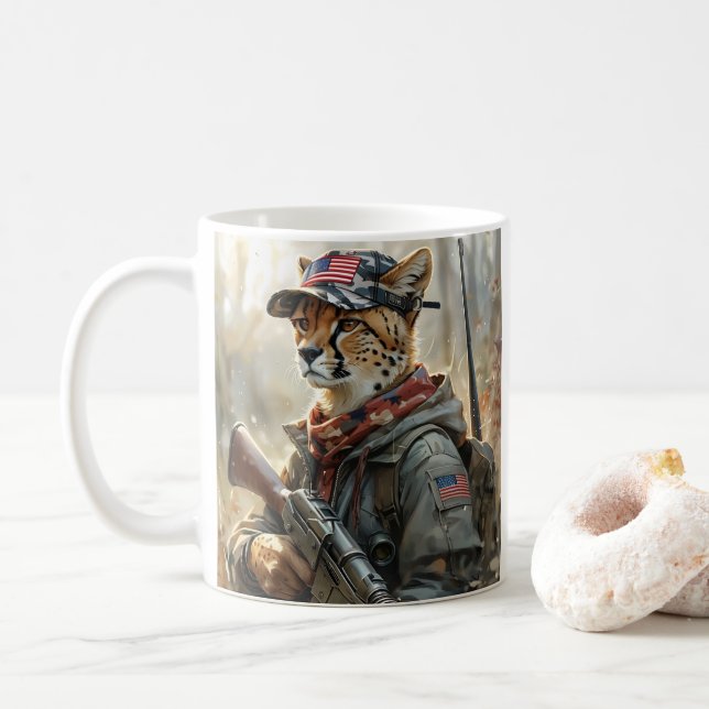 Mug Cool MAGA Chat avec pistolet et Camouflage CHEETAH (Avec donut)