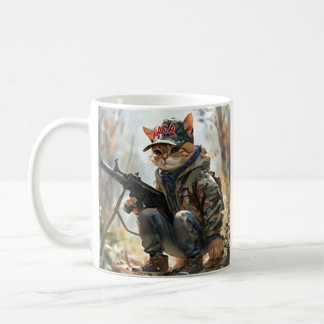 Mug Cool MAGA Chat avec pistolet et Camouflage Cute AM (Gauche)
