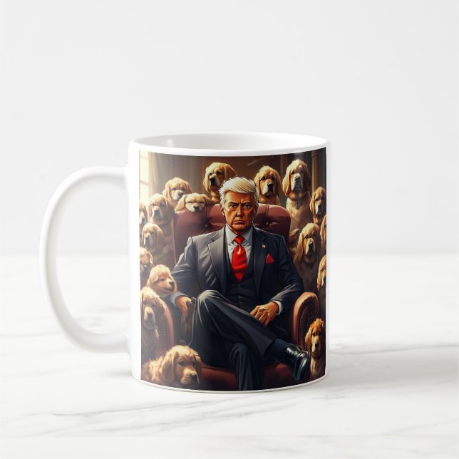 Mug Cool MAGA Chien TRUMP entouré de Chiens drôles (Gauche)