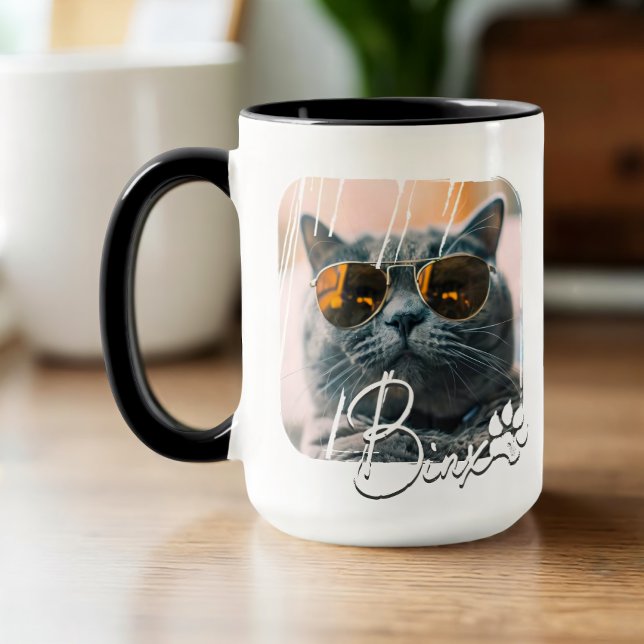 Mug Cool moderne de chat Grunge Nom et photo (Créateur téléchargé)