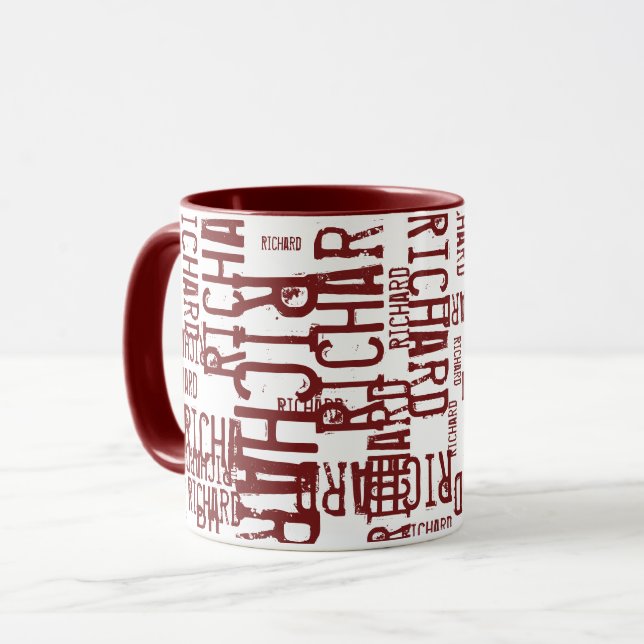 Mug cool & moderne rouge bordeaux nom, typographie (Devant gauche)