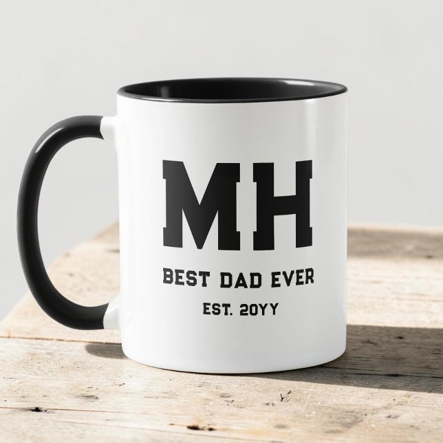 Mug Cool Monogramme Moderne Noir et Blanc Meilleur Pap (Cool Black and White Modern Monogram Best Dad Ever Mug)
