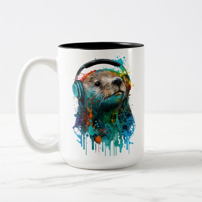 Mug cool Otter, Portant Un Casque ! (Gauche)
