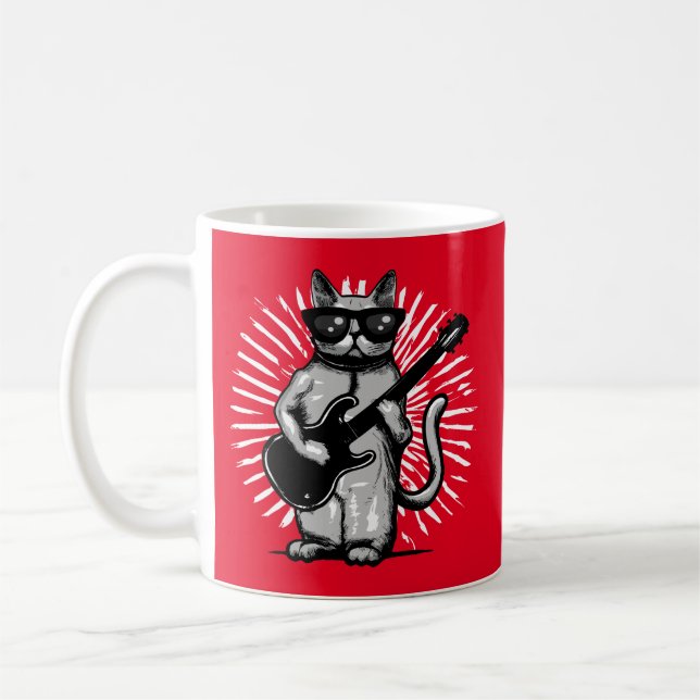 Mug Cool Rock Et Rouleau Chat Jouer Guitare Électrique (Gauche)