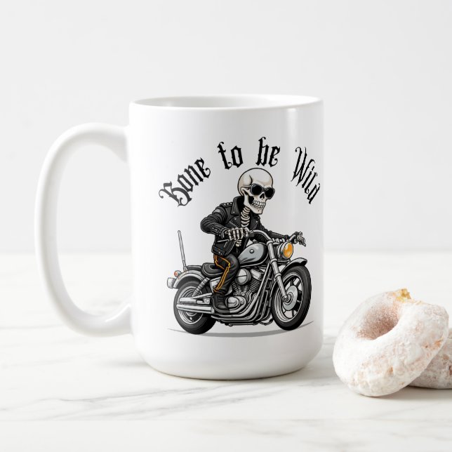 Mug Cool Skeleton Bone to be Wild Riding a Motorcycle (Avec donut)