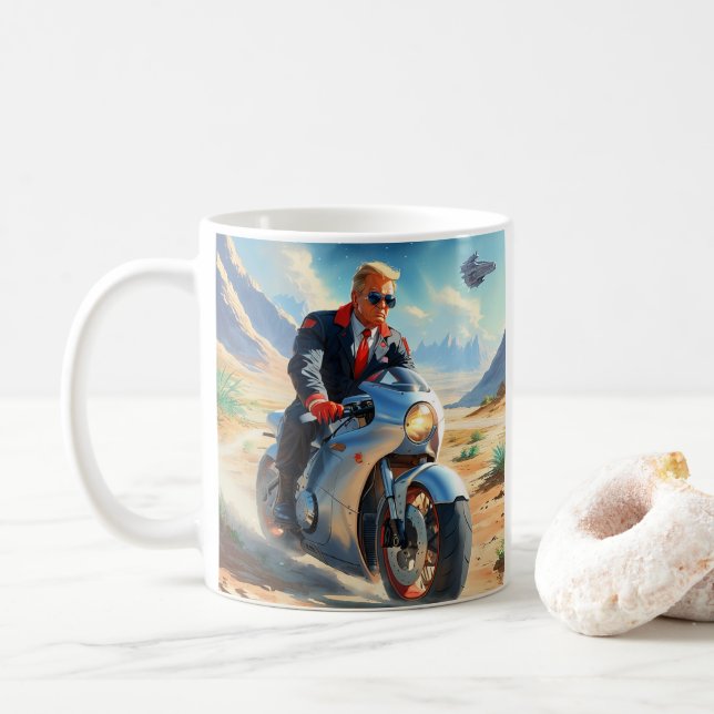 Mug cool Trump Motorcycle Alien Planète spatiale MAGA (Avec donut)