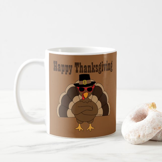 Mug Cool Turquie Bon thanksgiving texte personnalisé (Avec donut)
