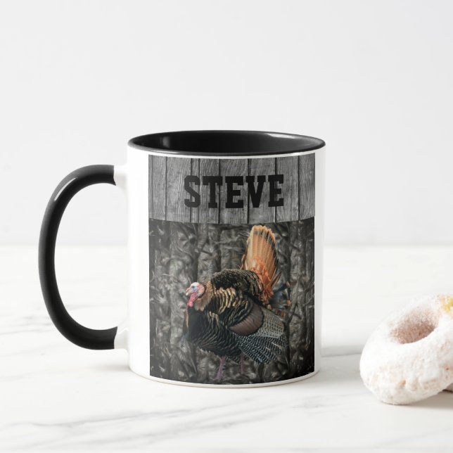 Mug Cool Turquie Chasse Camo Nom Personnalisé Homme (Avec donut)