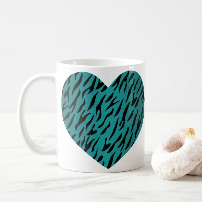 Mug Cool Turquoise Forme cardiaque Tiger Grilles Poste (Avec donut)