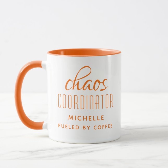 Mug Coordinateur Chaos Typographie Orange Personnalisé (Gauche)