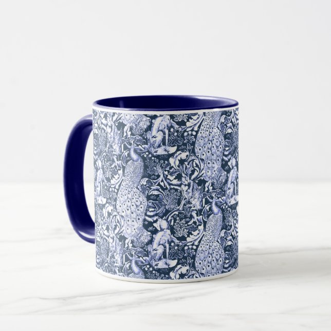 Mug Copie, marine et blanc de paon de Nouveau d'art (Devant gauche)